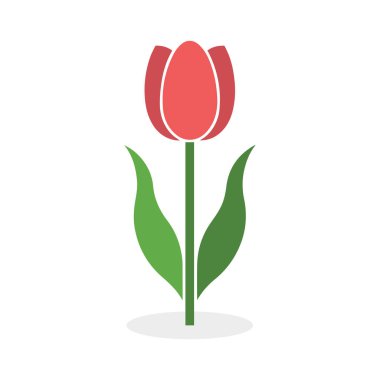 Lale renklendirme simgesi, sapı ve yaprakları beyaz arkaplanda.