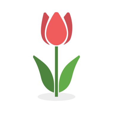 Lale renklendirme simgesi, sapı ve yaprakları beyaz arkaplanda.