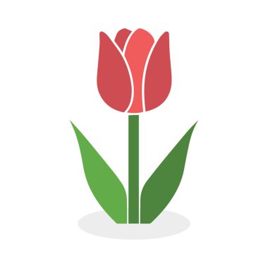 Lale renklendirme simgesi, sapı ve yaprakları beyaz arkaplanda.