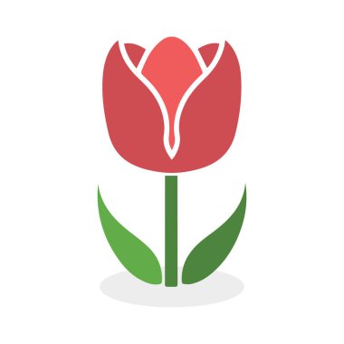 Lale renklendirme simgesi, sapı ve yaprakları beyaz arkaplanda.