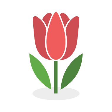 Lale renklendirme simgesi, sapı ve yaprakları beyaz arkaplanda.