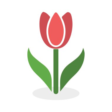 Lale renklendirme simgesi, sapı ve yaprakları beyaz arkaplanda.