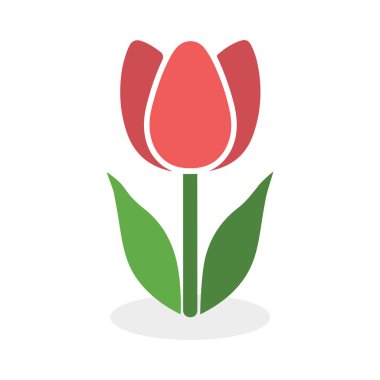 Lale renklendirme simgesi, sapı ve yaprakları beyaz arkaplanda.