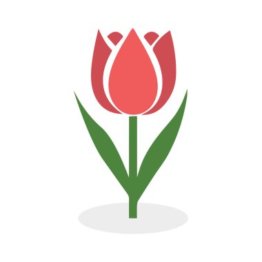 Lale renklendirme simgesi, sapı ve yaprakları beyaz arkaplanda.