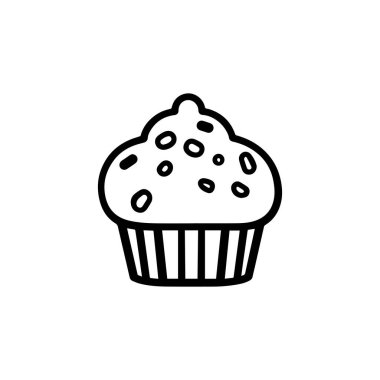 Üzerinde şeker parçacıkları olan bir kek ikonu çizimi.