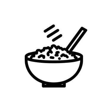 Beyaz arkaplanda pirinç kasesi siyah simge renk çizimi.