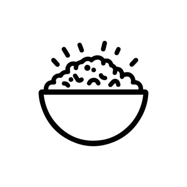 Beyaz arkaplanda pirinç kasesi siyah simge renk çizimi.