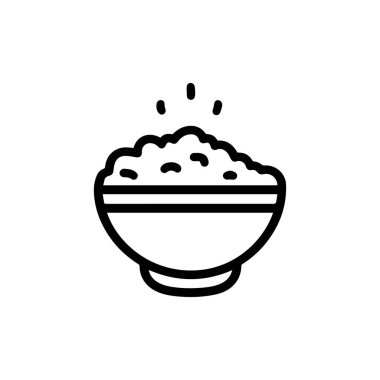 Beyaz arkaplanda pirinç kasesi siyah simge renk çizimi.