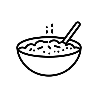 Beyaz arkaplanda pirinç kasesi siyah simge renk çizimi.