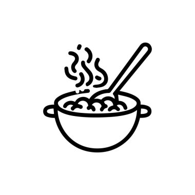 Beyaz arkaplanda pirinç kasesi siyah simge renk çizimi.