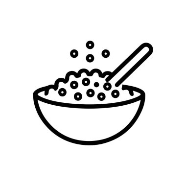 Beyaz arkaplanda pirinç kasesi siyah simge renk çizimi.