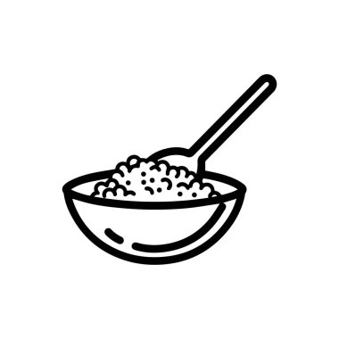 Beyaz arkaplanda pirinç kasesi siyah simge renk çizimi.