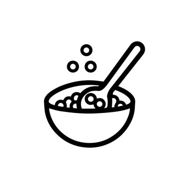 Beyaz arkaplanda pirinç kasesi siyah simge renk çizimi.