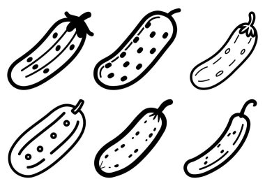 Salatalık, siyah ikon yemeği ve beyaz arka plan. vektör tasarımı