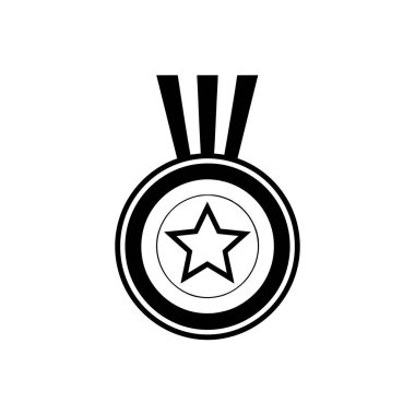 Ortasında bir yıldız ikonu, tepesinde de bir kurdele olan bir madalya. Siyah ve beyaz tasarım.