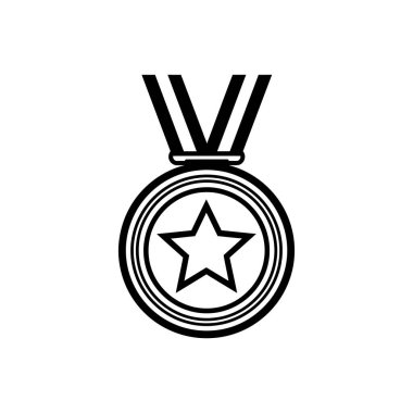 Ortasında bir yıldız ikonu, tepesinde de bir kurdele olan bir madalya. Siyah ve beyaz tasarım.