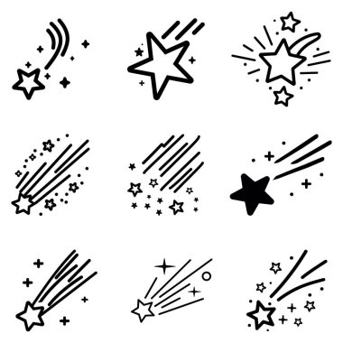 Kayan Yıldız simgeleri uzay elementi gece galaksisi tasarımı.