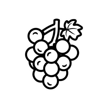Şişman siyah ikon vektör tasarımı içeren bir üzüm demeti çizimi..