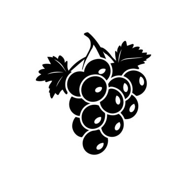 Şişman siyah ikon vektör tasarımı içeren bir üzüm demeti çizimi..