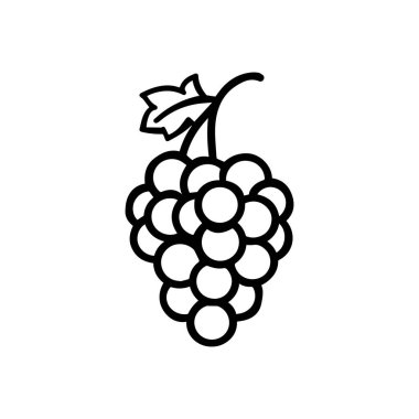 Şişman siyah ikon vektör tasarımı içeren bir üzüm demeti çizimi..