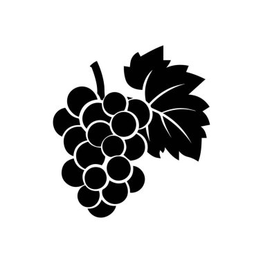 Şişman siyah ikon vektör tasarımı içeren bir üzüm demeti çizimi..