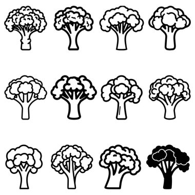 Bir brokoli simgesi çiziminin siyah beyaz çizimi.