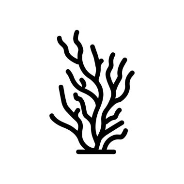 Coral wavy branches Black outline illustration resemble marine vegetation white background.