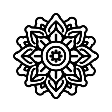 Mandala tasarım siyah çizgi simgesi Çiçek desenleri ve dairesel şekiller vektör çizimi.