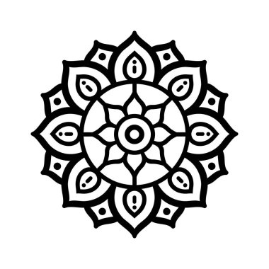 Mandala tasarım siyah çizgi simgesi Çiçek desenleri ve dairesel şekiller vektör çizimi.