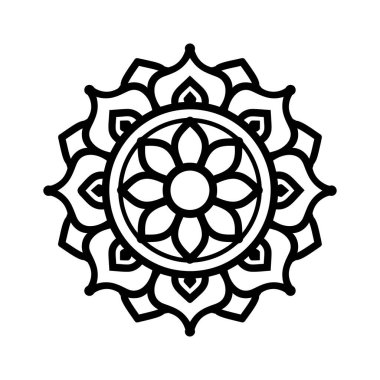 Mandala tasarım siyah çizgi simgesi Çiçek desenleri ve dairesel şekiller vektör çizimi.