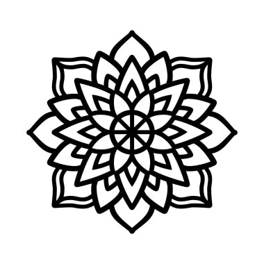 Mandala tasarım siyah çizgi simgesi Çiçek desenleri ve dairesel şekiller vektör çizimi.