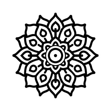 Mandala tasarım siyah çizgi simgesi Çiçek desenleri ve dairesel şekiller vektör çizimi.