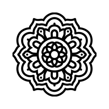 Mandala tasarım siyah çizgi simgesi Çiçek desenleri ve dairesel şekiller vektör çizimi.