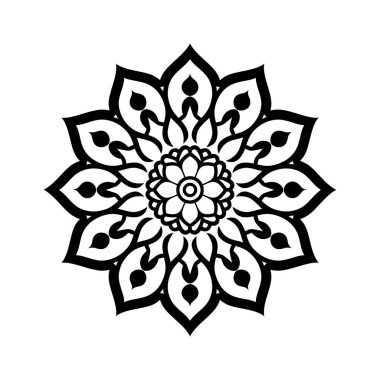 Mandala tasarım siyah çizgi simgesi Çiçek desenleri ve dairesel şekiller vektör çizimi.