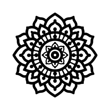 Mandala tasarım siyah çizgi simgesi Çiçek desenleri ve dairesel şekiller vektör çizimi.