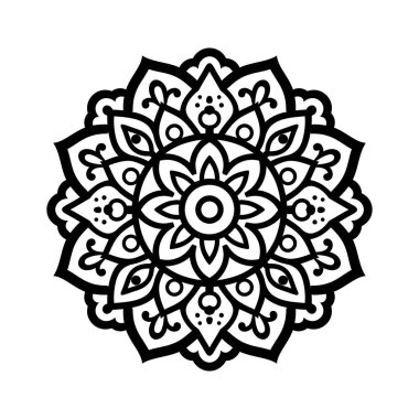 Mandala tasarım siyah çizgi simgesi Çiçek desenleri ve dairesel şekiller vektör çizimi.