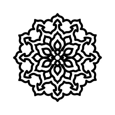 Mandala tasarım siyah çizgi simgesi Çiçek desenleri ve dairesel şekiller vektör çizimi.