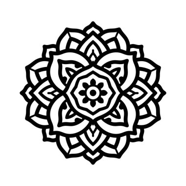Mandala tasarım siyah çizgi simgesi Çiçek desenleri ve dairesel şekiller vektör çizimi.