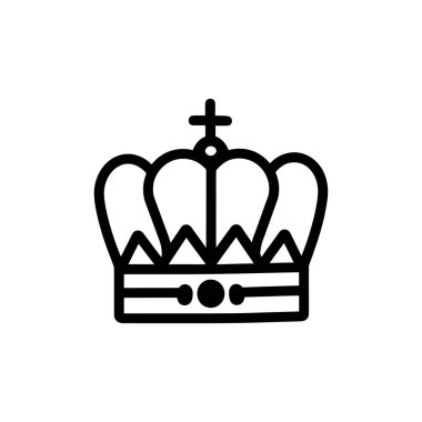 Dekoratif elementlere sahip siyah taç simgesi, düz beyaz arkaplan.