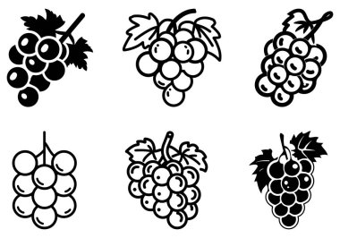Üzüm simgesi siyah beyaz arkaplan tasarımı. siluet biçimi, vektör illüstrasyonu.