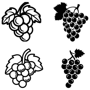Üzüm simgesi siyah beyaz arkaplan tasarımı. siluet biçimi, vektör illüstrasyonu.