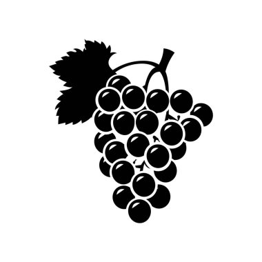 Üzüm simgesi siyah beyaz arkaplan tasarımı. siluet biçimi, vektör illüstrasyonu.