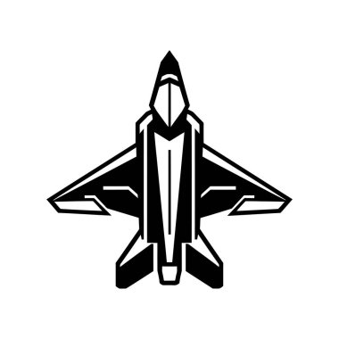 Fighter Jet Siyah Simge beyaz arkaplan tasarımı çizimi.