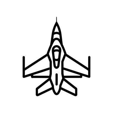 Fighter Jet Siyah Simge beyaz arkaplan tasarımı çizimi.