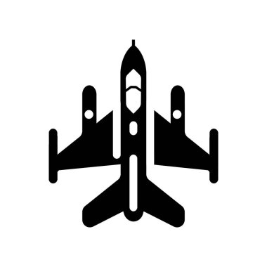 Fighter Jet Siyah Simge beyaz arkaplan tasarımı çizimi.