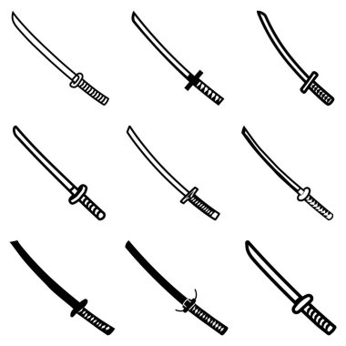 Katana Kılıç Koleksiyonu siyah simge beyaz arkaplan