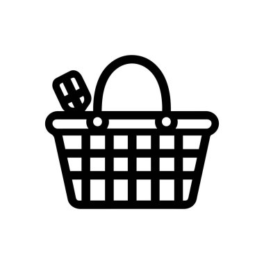 Piknik Sepeti siyah ana hatlı Simge vektör tasarımı