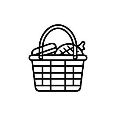 Piknik Sepeti siyah ana hatlı Simge vektör tasarımı