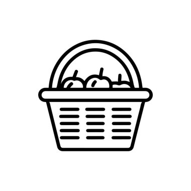 Piknik Sepeti siyah ana hatlı Simge vektör tasarımı