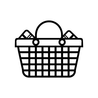 Piknik Sepeti siyah ana hatlı Simge vektör tasarımı